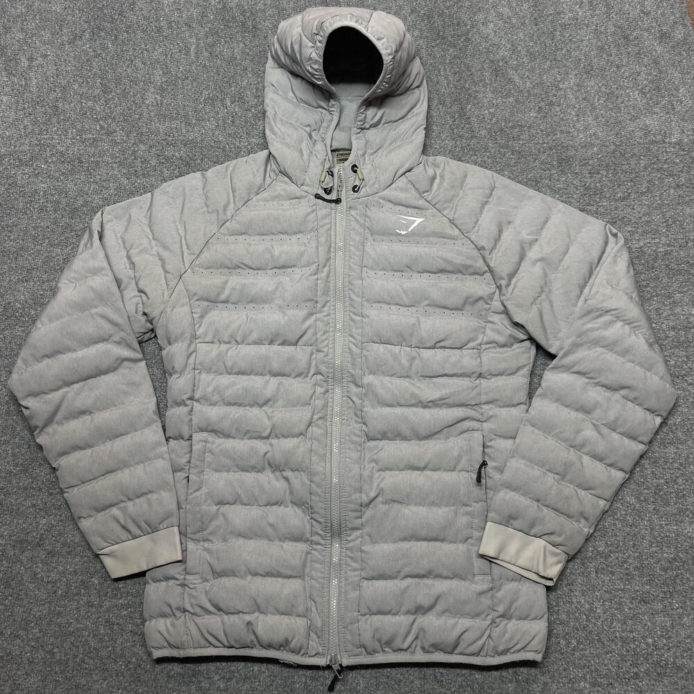 Gymshark Jacket Mens Large Gray Hooded Insulated Full Zip Puffer Training